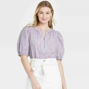 Women's Puff Elbow Sleeve Button-Down Blouse